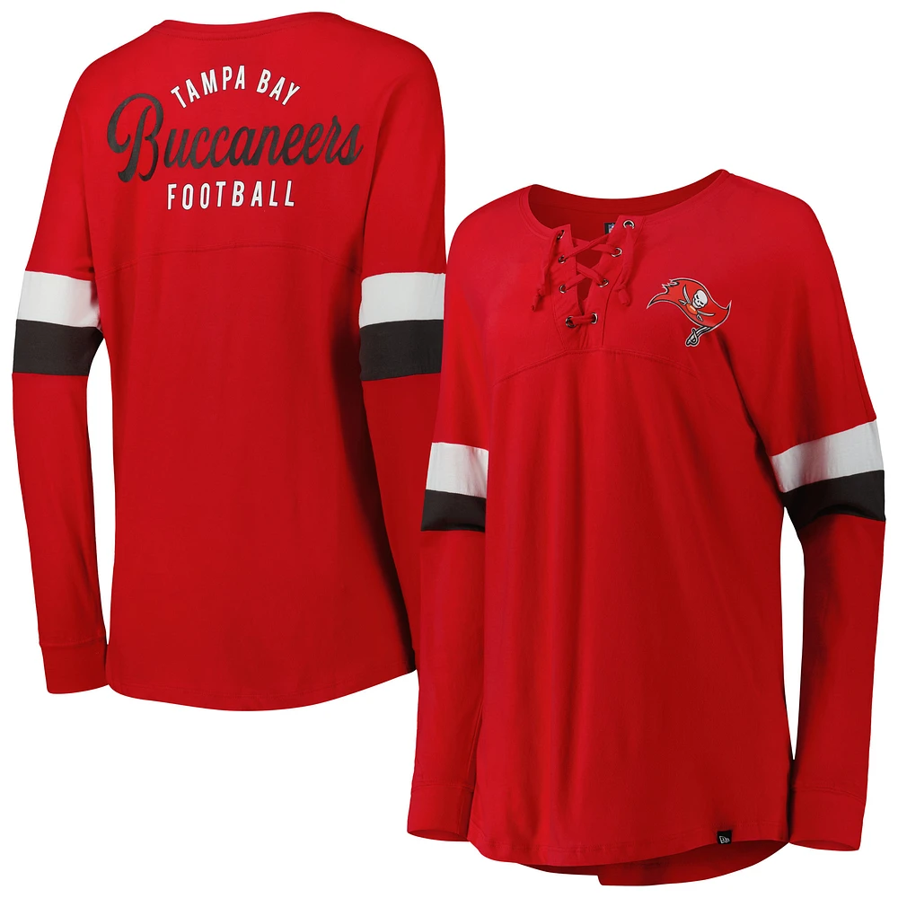 Women's New Era Red Tampa Bay Buccaneers Athletic Varsity Lightweight Lace-Up Long Sleeve T-Shirt