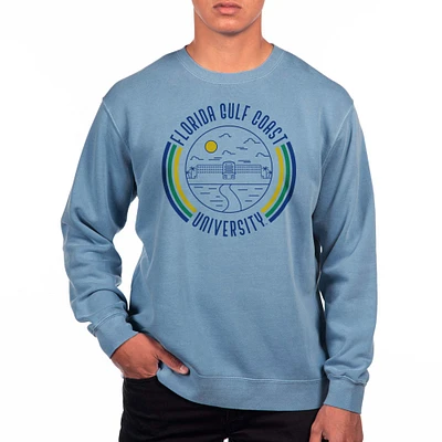 Men's Uscape Apparel Blue Florida Gulf Coast Eagles Pigment Dyed Fleece Crew Neck Sweatshirt