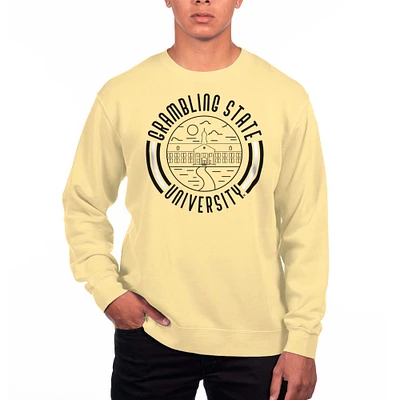 Men's Uscape Apparel Yellow Grambling Tigers Pigment Dyed Fleece Crew Neck Sweatshirt