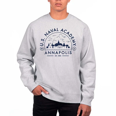 Men's Uscape Apparel Gray Navy Midshipmen Premium Heavyweight Crew Neck Sweatshirt