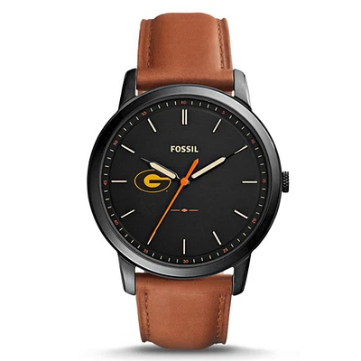 Fossil Black Grambling Tigers Personalized Minimalist Slim Light Brown Leather Watch