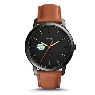 Fossil Black Southern University Jaguars Personalized Minimalist Slim Light Brown Leather Watch