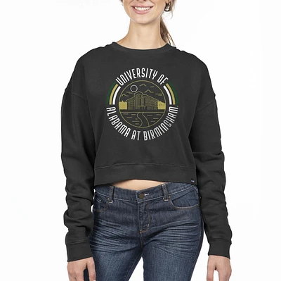 Women's Uscape Apparel Black UAB Blazers Circle Scene Cropped Crewneck Sweatshirt