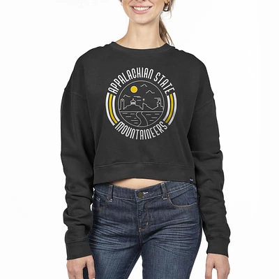 Women's Uscape Apparel Black Appalachian State Mountaineers Circle Scene Cropped Crewneck Sweatshirt