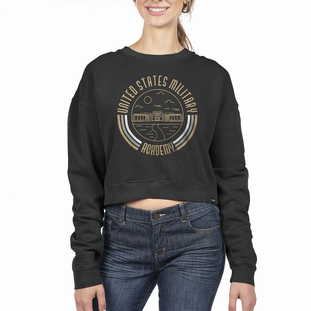 Women's Uscape Apparel Black Army Black Knights Circle Scene Cropped Crewneck Sweatshirt