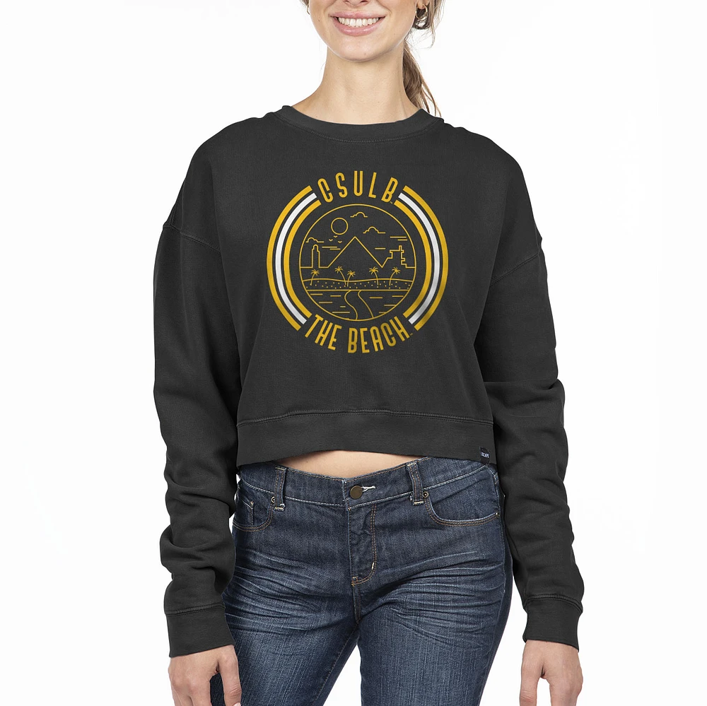 Women's Uscape Apparel Black Cal State Long Beach The Circle Scene Cropped Crewneck Sweatshirt