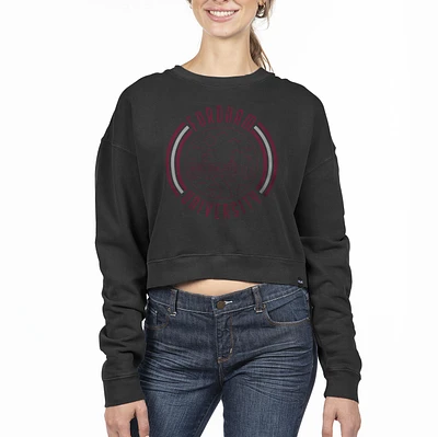 Women's Uscape Apparel Black Fordham Rams Circle Scene Cropped Crewneck Sweatshirt