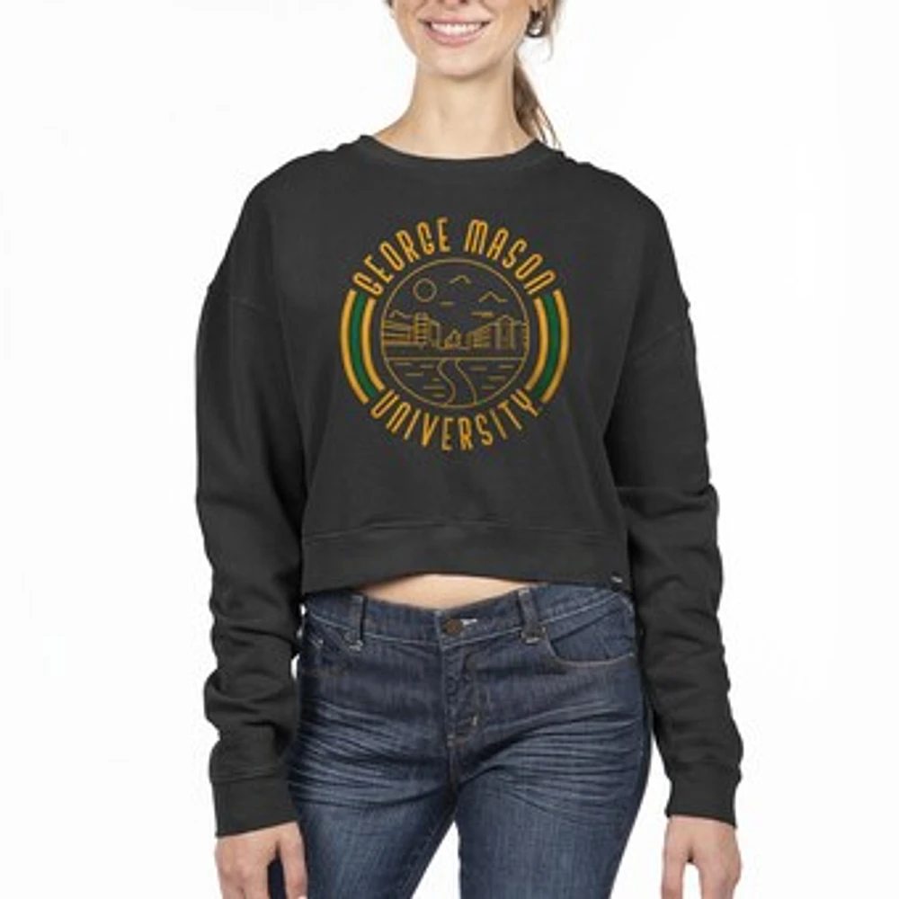Women's Uscape Apparel Black George Mason Patriots Circle Scene Cropped Crewneck Sweatshirt