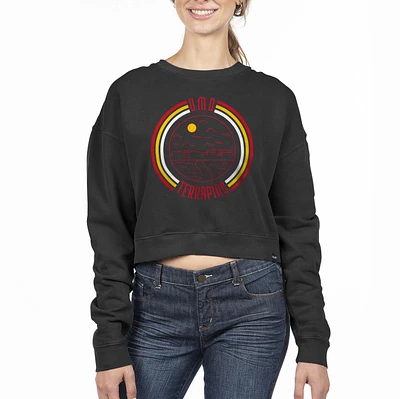 Women's Uscape Apparel Black Maryland Terrapins Circle Scene Cropped Crewneck Sweatshirt