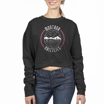 Women's Uscape Apparel Black Montana Grizzlies Circle Scene Cropped Crewneck Sweatshirt