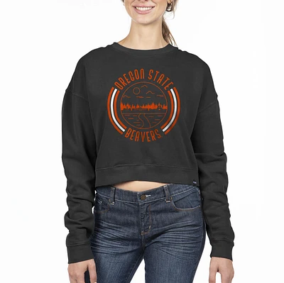 Women's Uscape Apparel Black Oregon State Beavers Circle Scene Cropped Crewneck Sweatshirt