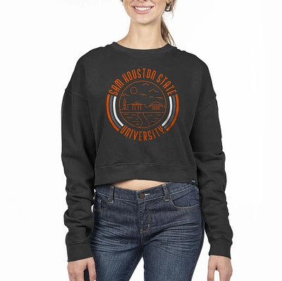 Women's Uscape Apparel Black Sam Houston State Bearkats Circle Scene Cropped Crewneck Sweatshirt