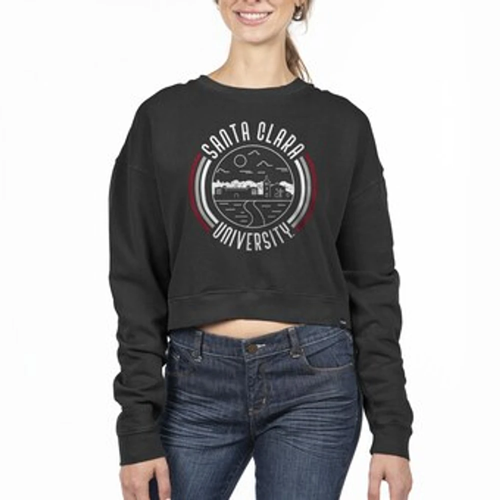 Women's Uscape Apparel Black Santa Clara Broncos Circle Scene Cropped Crewneck Sweatshirt