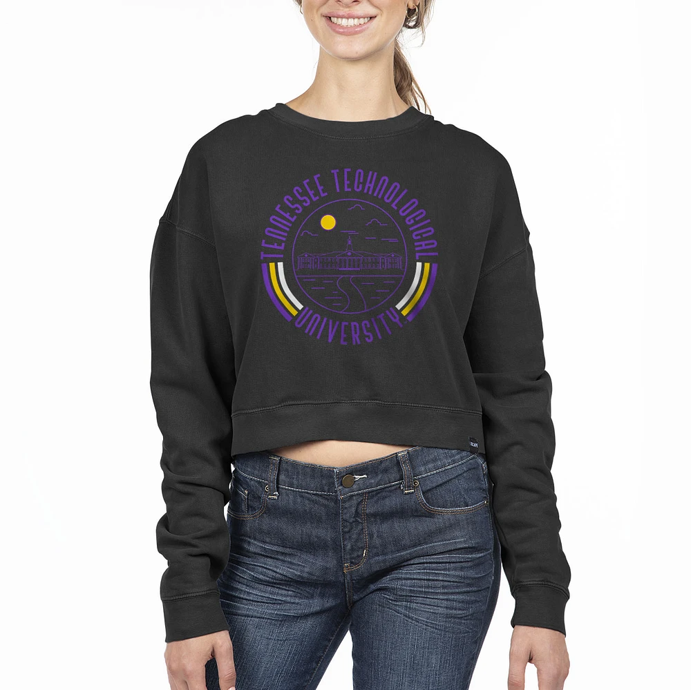 Women's Uscape Apparel Black Tennessee Tech Golden Eagles Circle Scene Cropped Crewneck Sweatshirt