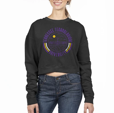 Women's Uscape Apparel Black Tennessee Tech Golden Eagles Circle Scene Cropped Crewneck Sweatshirt