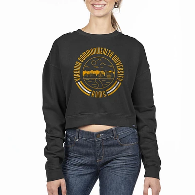 Women's Uscape Apparel Black VCU Rams Circle Scene Cropped Crewneck Sweatshirt