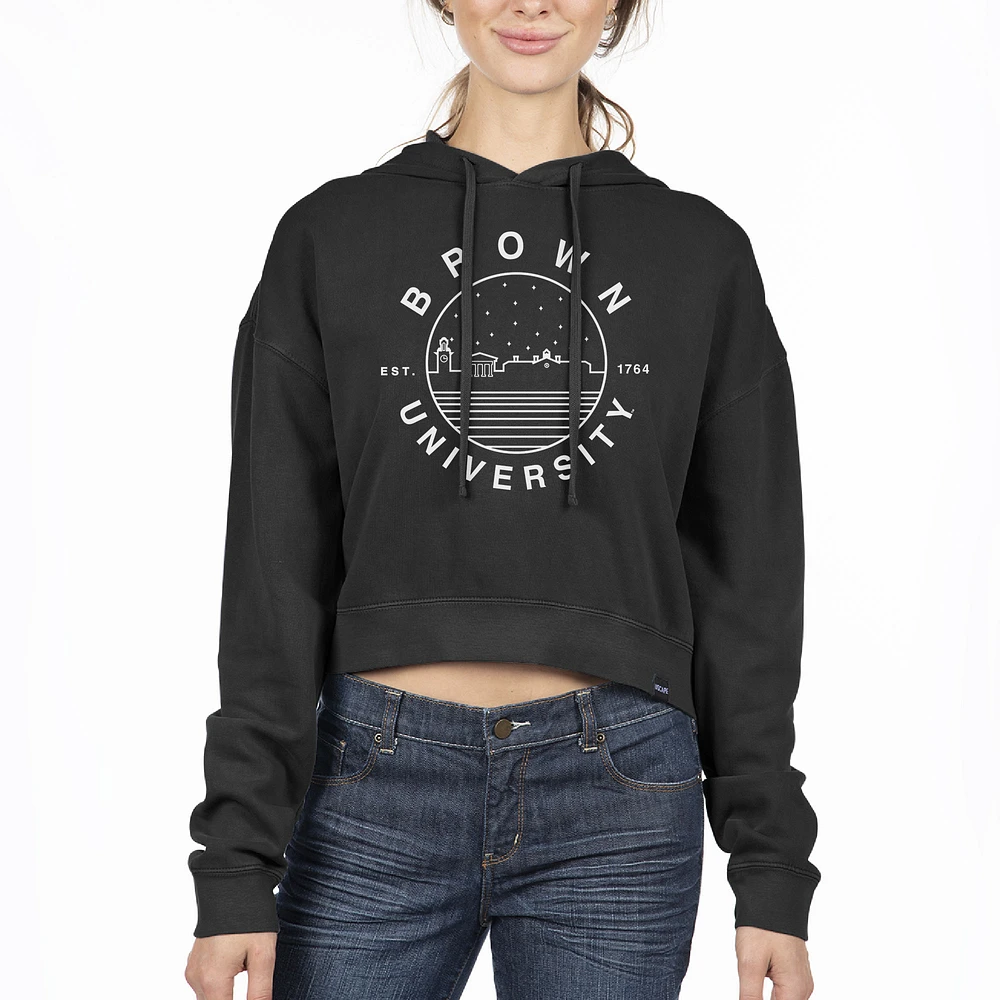 Women's Uscape Apparel Black Brown Bears Circle Scene Cropped Pullover Hoodie