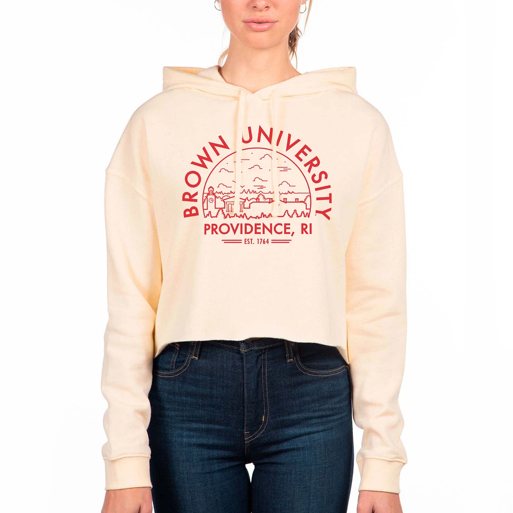 Women's Uscape Apparel Cream Brown Bears Circle Scene Raw Edge Cropped Pullover Hoodie