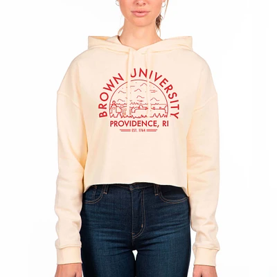Women's Uscape Apparel Cream Brown Bears Circle Scene Raw Edge Cropped Pullover Hoodie
