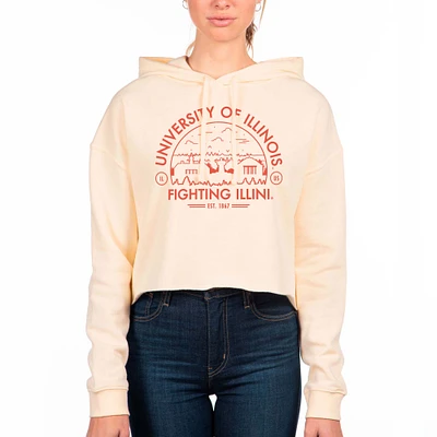 Women's Uscape Apparel Cream Illinois Fighting Illini Circle Scene Raw Edge Cropped Pullover Hoodie