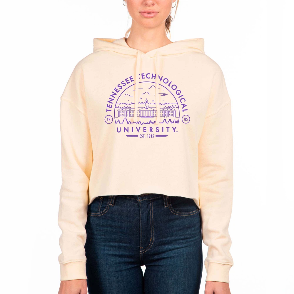 Women's Uscape Apparel Cream Tennessee Tech Golden Eagles Circle Scene Raw Edge Cropped Pullover Hoodie