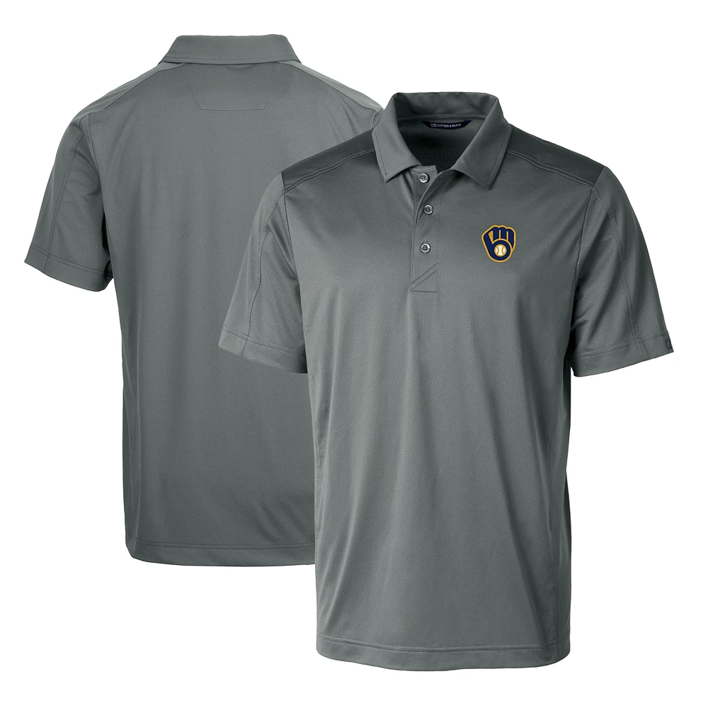 Men's Cutter & Buck Steel Milwaukee Brewers Prospect Textured Stretch Big Tall Polo