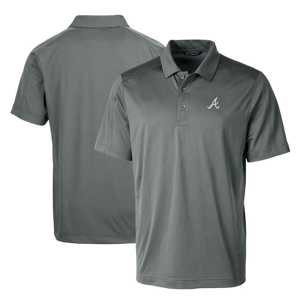 Men's Cutter & Buck Steel Atlanta Braves Prospect Textured Stretch Polo