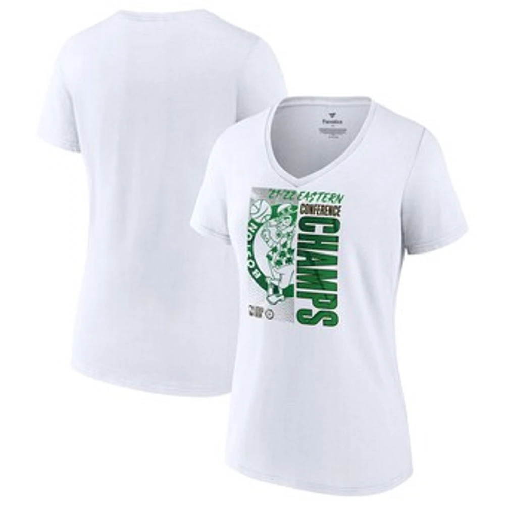 Women's Fanatics White Boston Celtics 2022 Eastern Conference Champions Plus Size Locker Room V-Neck T-Shirt
