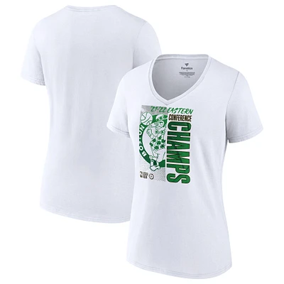 Women's Fanatics White Boston Celtics 2022 Eastern Conference Champions Plus Size Locker Room V-Neck T-Shirt