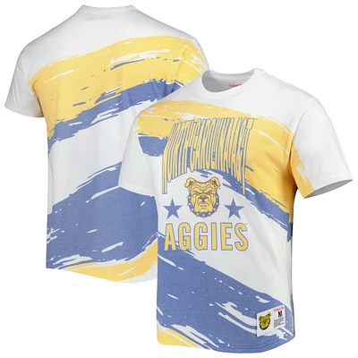 Men's Mitchell & Ness White North Carolina A&T Aggies Paintbrush Sublimated T-Shirt
