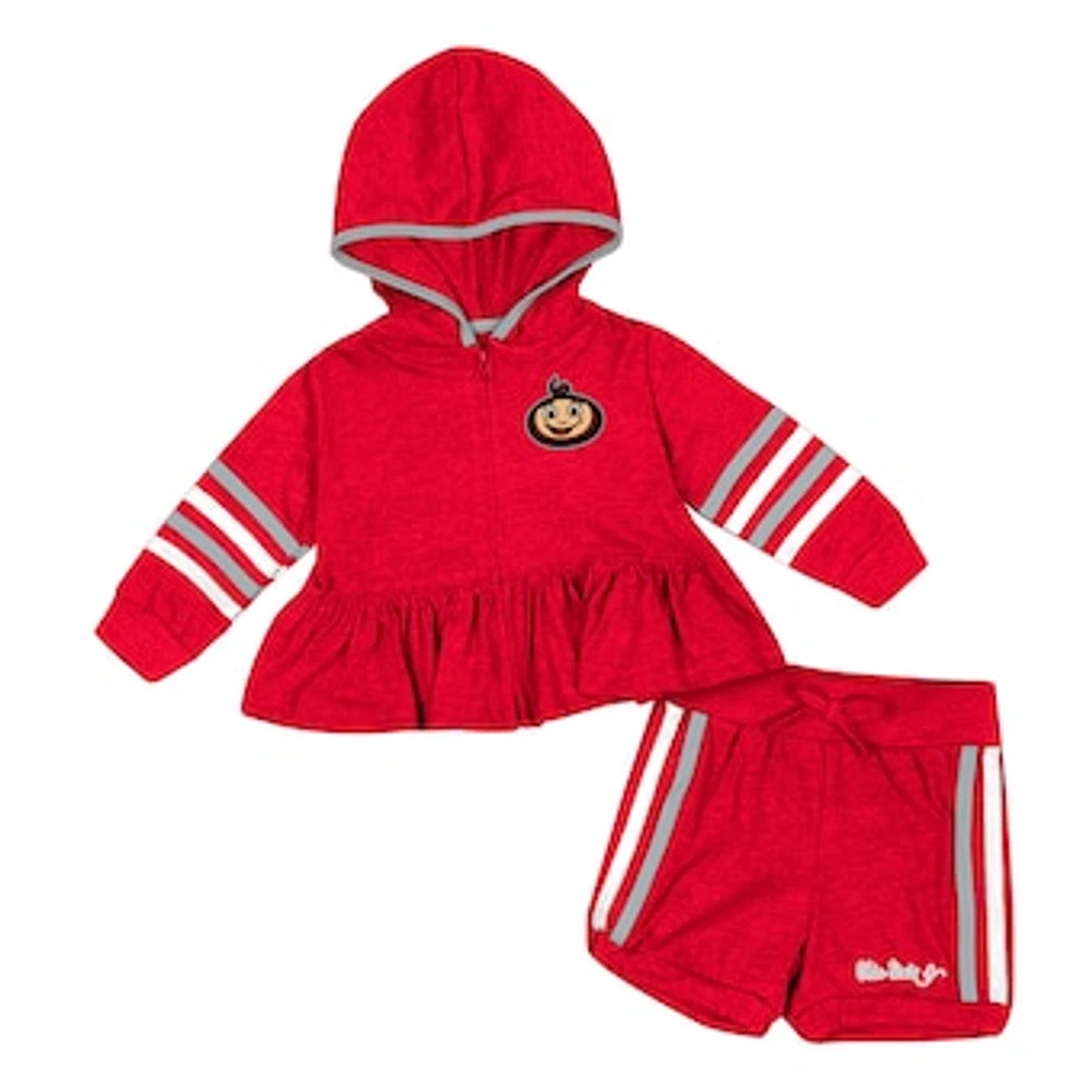 Girls Infant Colosseum Scarlet Ohio State Buckeyes Spoonful Full-Zip Hoodie & Shorts Set