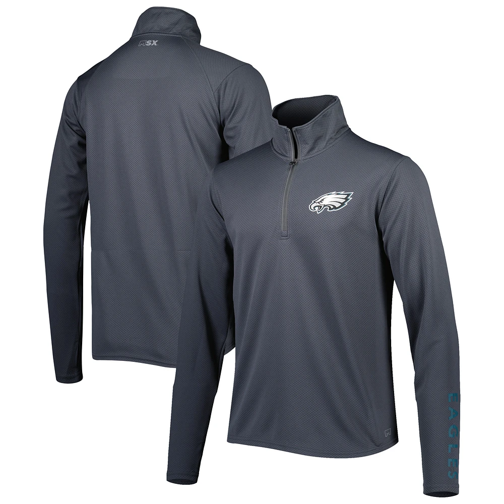 Men's MSX by Michael Strahan Charcoal Philadelphia Eagles Half-Zip Pullover