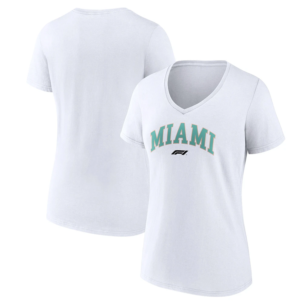 Women's White Formula 1 Miami Grand Prix V-Neck T-Shirt