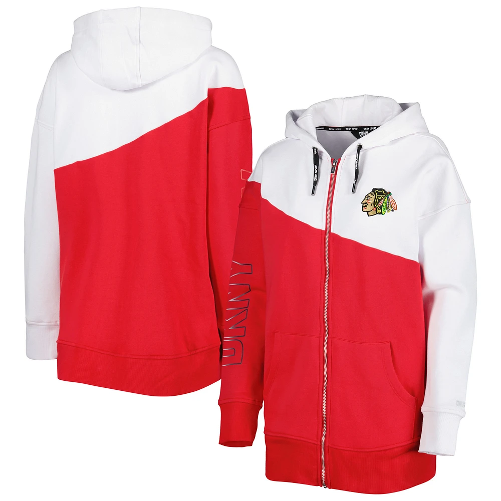 Women's DKNY Sport Red/White Chicago Blackhawks Gina Full-Zip Hoodie