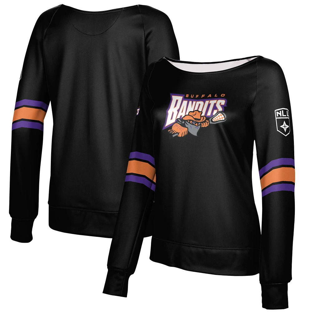 Women's Epoch Lacrosse Black Buffalo Bandits Boat Neck Pullover Sweatshirt