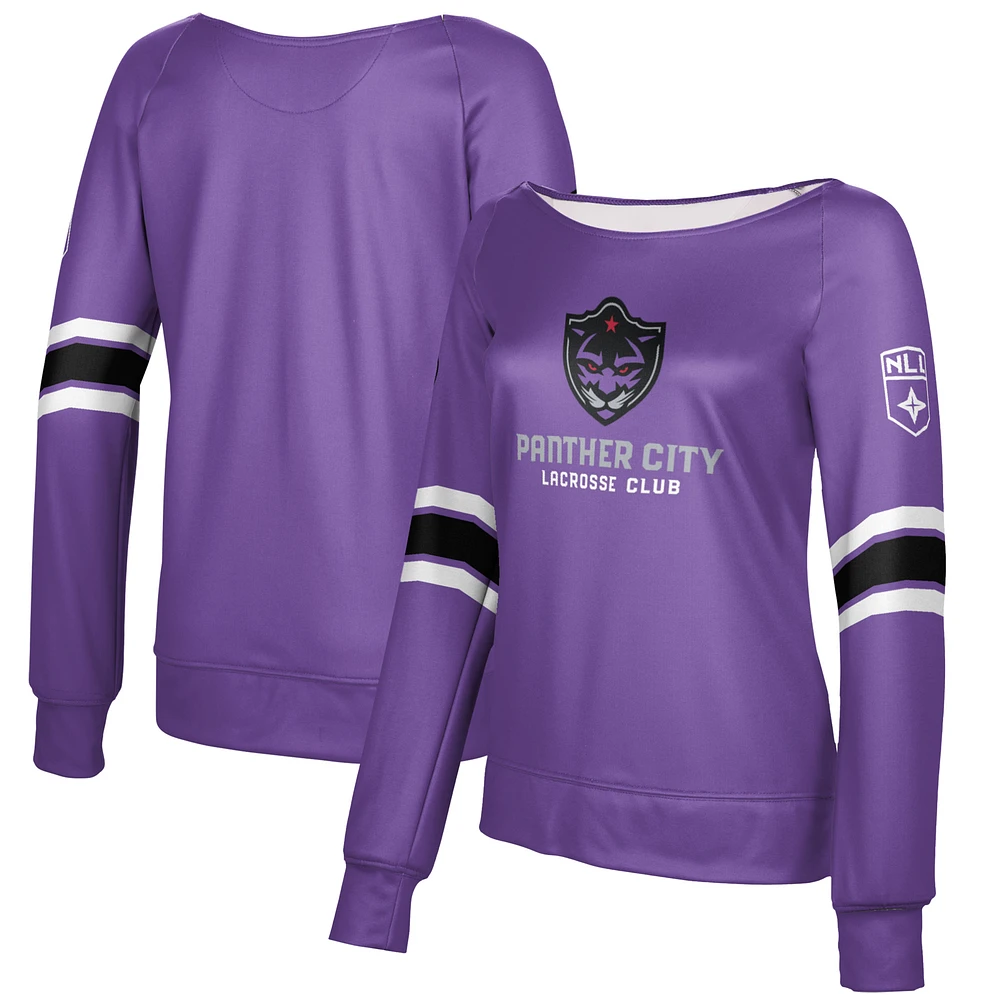 Women's Epoch Lacrosse Purple Panther City Lacrosse Club Boat Neck Pullover Sweatshirt