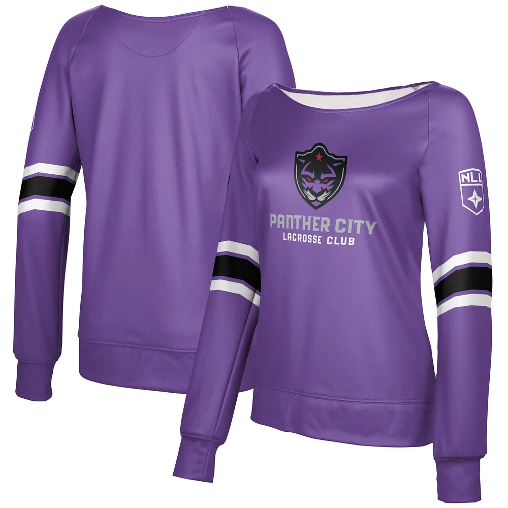 Girls Youth Epoch Lacrosse Purple Panther City Club Boat Neck Pullover Sweatshirt