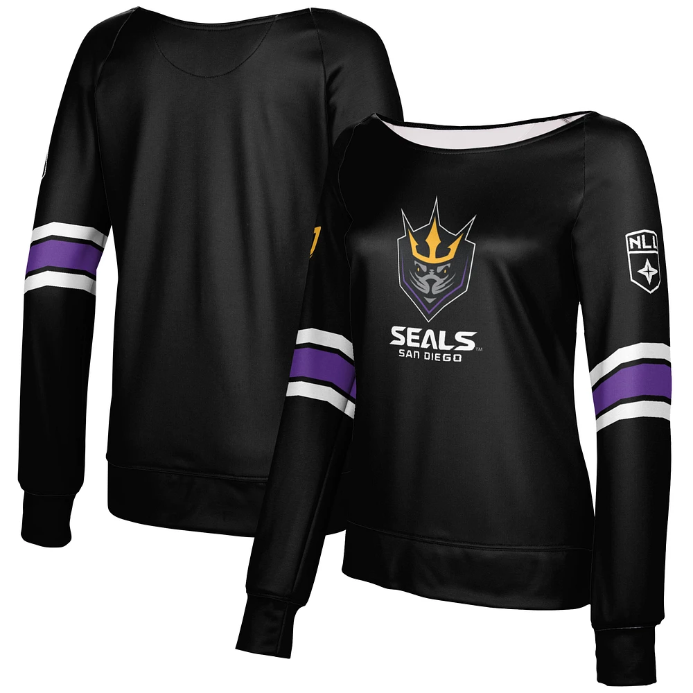 Girls Youth Epoch Lacrosse Black San Diego Seals Boat Neck Pullover Sweatshirt