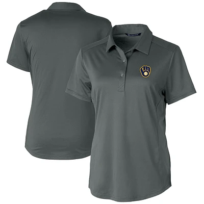 Women's Cutter & Buck Gray Milwaukee Brewers Prospect Textured Stretch Polo