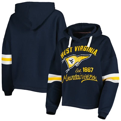 Women's Pressbox Navy West Virginia Mountaineers Super Pennant Pullover Hoodie