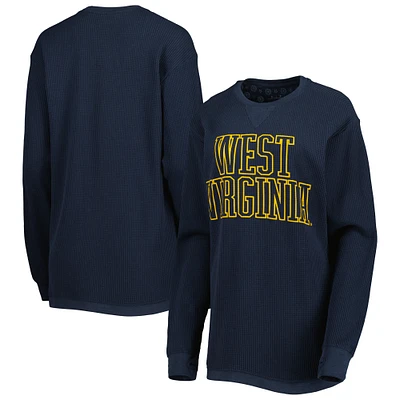 Women's Pressbox Navy West Virginia Mountaineers Surf Plus Southlawn Waffle-Knit Thermal Tri-Blend Long Sleeve T-Shirt