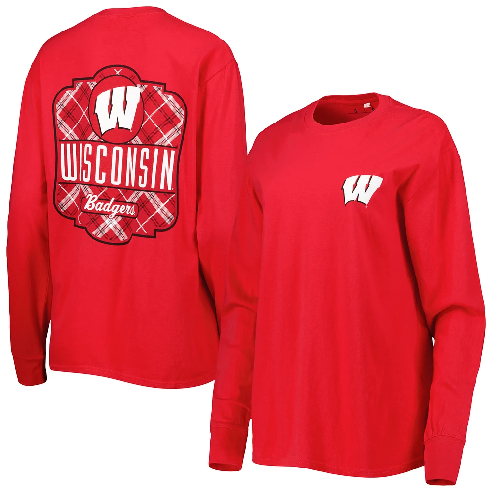 Women's Pressbox Red Wisconsin Badgers Valencia Plaid 2-Hit Long Sleeve T-Shirt