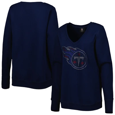 Women's Cuce Navy Tennessee Titans Deep V-Neck Pullover Sweatshirt