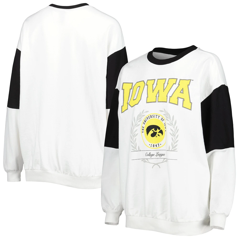 Women's Gameday Couture White Iowa Hawkeyes It's A Vibe Dolman Pullover Sweatshirt