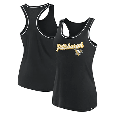 Women's Fanatics Black Pittsburgh Penguins Wordmark Logo Racerback Scoop Neck Tank Top