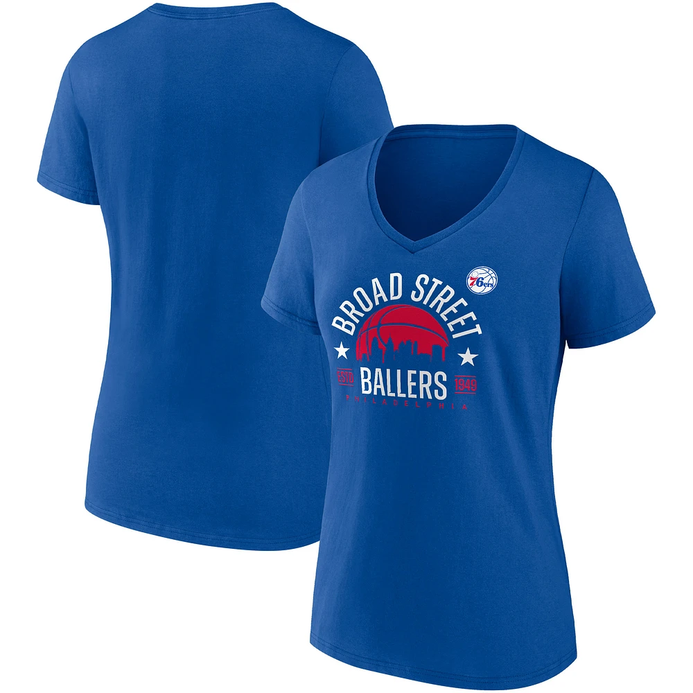 Women's Fanatics Royal Philadelphia 76ers Hometown Collection Broad Street Ballers V-Neck T-Shirt