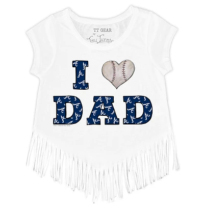 Toddler Tiny Turnip White Atlanta Braves I Love Dad Fringe T-Shirt
