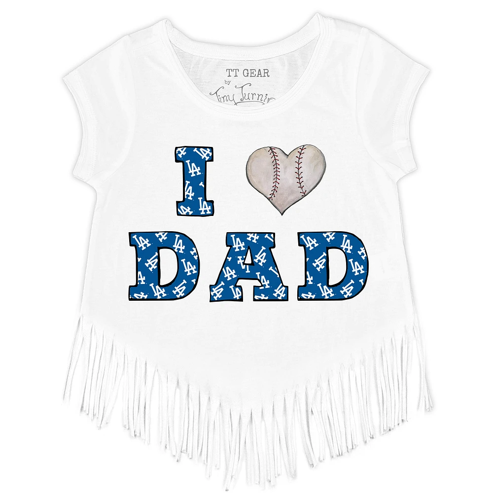 Youth Tiny Turnip White Los Angeles Dodgers I Love Dad Fringe T-Shirt