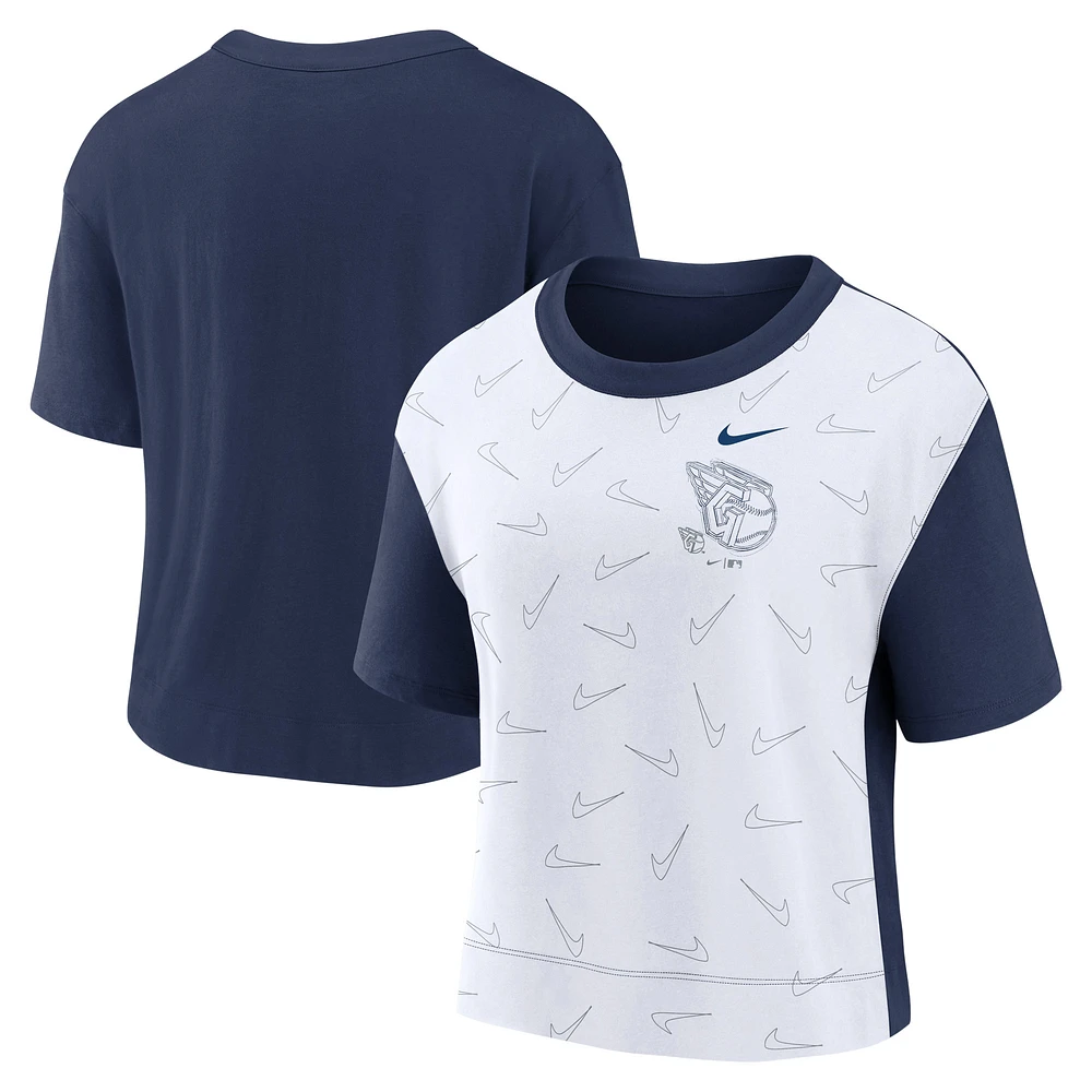 Women's Nike Navy/White Cleveland Guardians Line Up High Hip Fashion T-Shirt