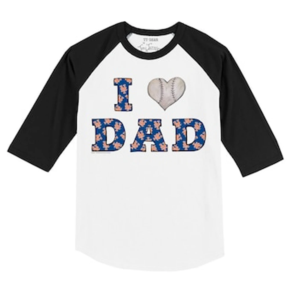 Infant Tiny Turnip White/Black New York Mets I Love Dad 3/4-Sleeve Raglan T-Shirt
